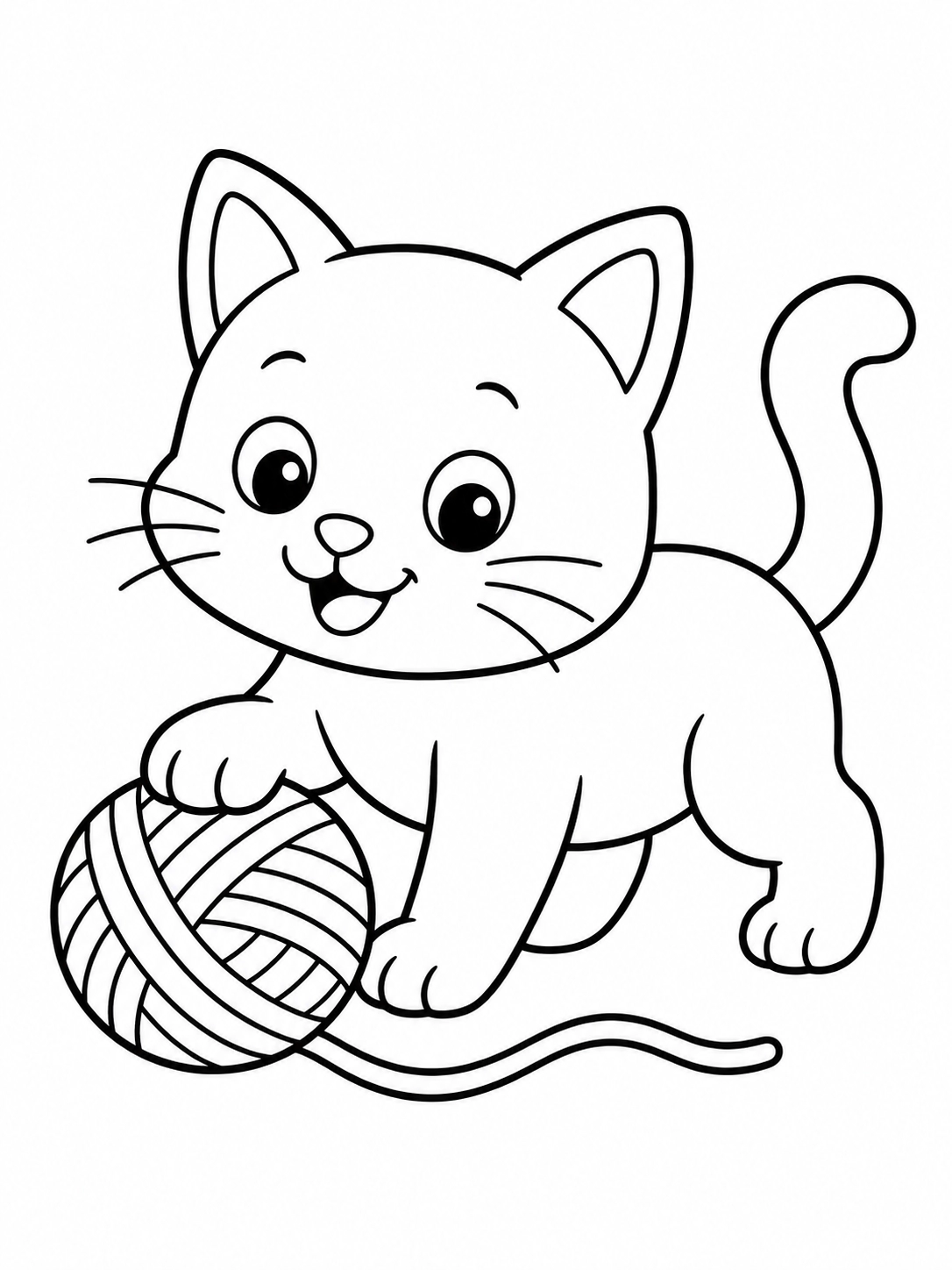Раскраска кот с клубком для детей
